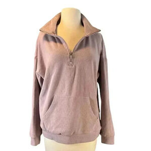 Mark New York Ladies Ribbed Quarter Zip Pullover with Pockets Amethyst Medium